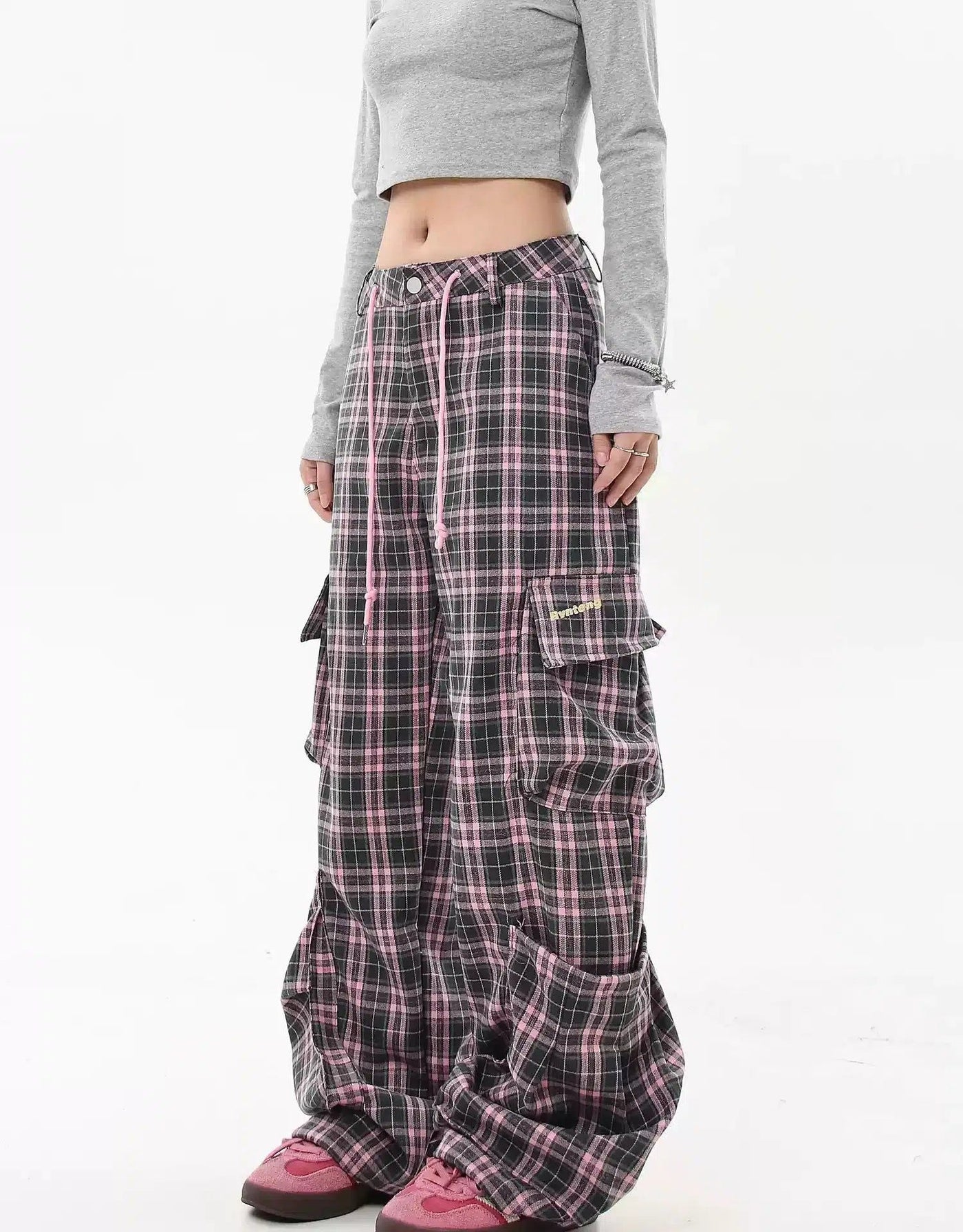 Oversized Pocket Plaid Cargo Pants Korean Street Fashion Pants By Blacklists Shop Online at OH Vault