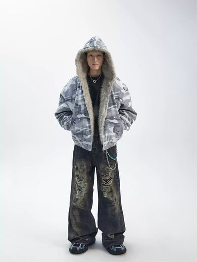 Faux Fur Camouflage Jacket Korean Street Fashion Jacket By Ash Dark Shop Online at OH Vault