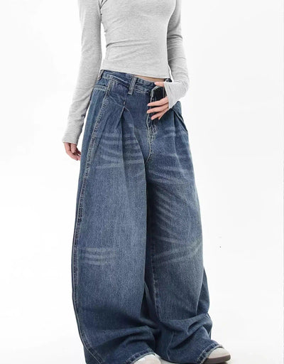 Pleated Washed Baggy Fit Jeans Korean Street Fashion Jeans By Blacklists Shop Online at OH Vault