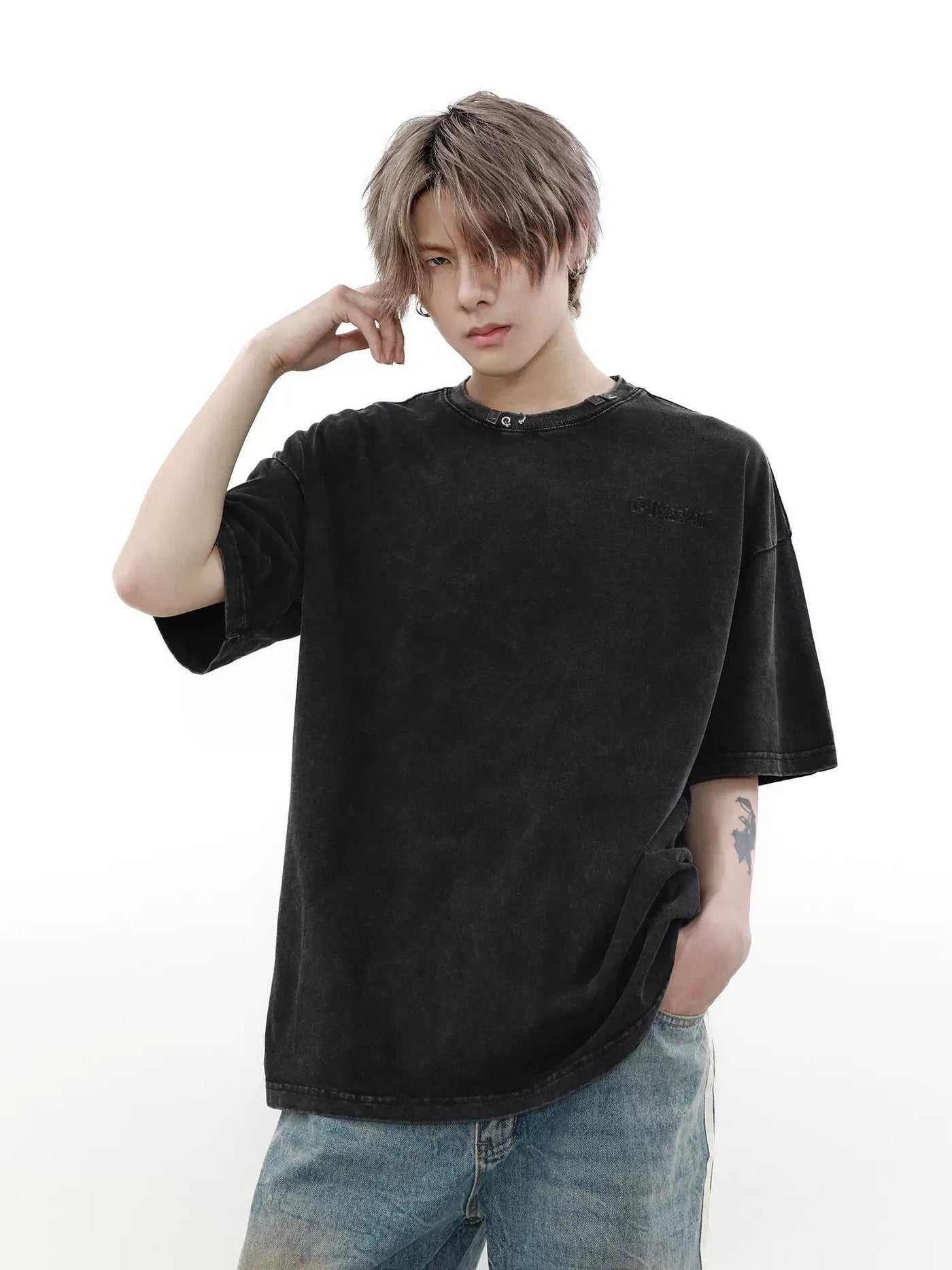 Washed Regular Cut T-Shirt Korean Street Fashion T-Shirt By Mr Nearly Shop Online at OH Vault