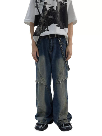 Metal Rings and Strap Chain Jeans Korean Street Fashion Jeans By Ash Dark Shop Online at OH Vault