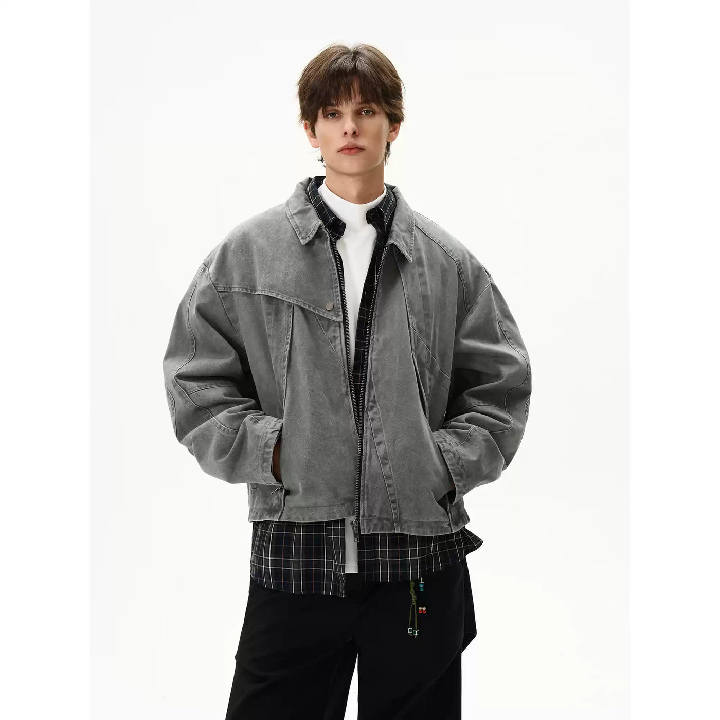 Washed Structured Boxy Jacket Korean Street Fashion Jacket By MaxDstr Shop Online at OH Vault