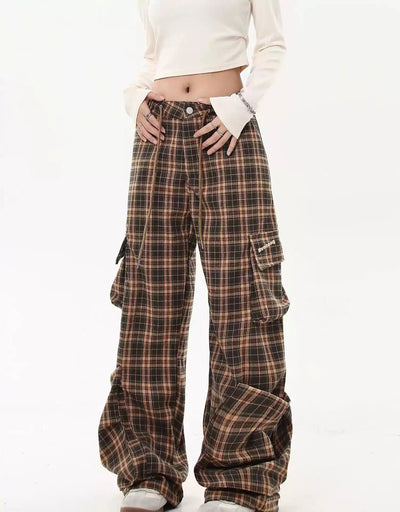 Oversized Pocket Plaid Cargo Pants Korean Street Fashion Pants By Blacklists Shop Online at OH Vault