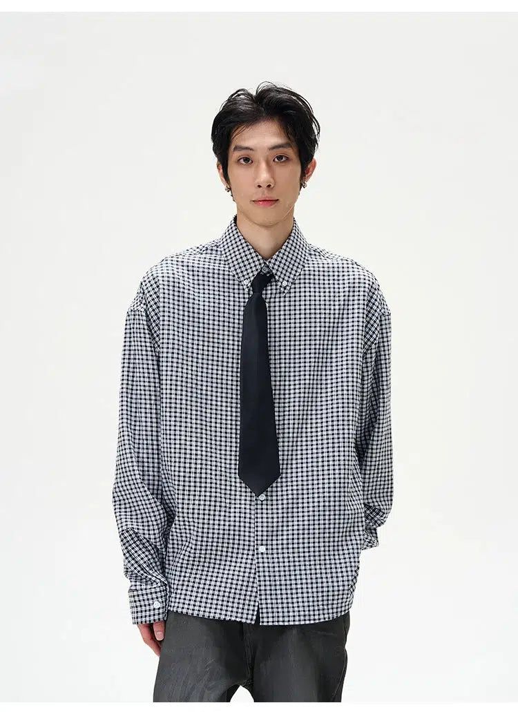 Thin Plaid Clean Fit Shirt Korean Street Fashion Shirt By 77Flight Shop Online at OH Vault