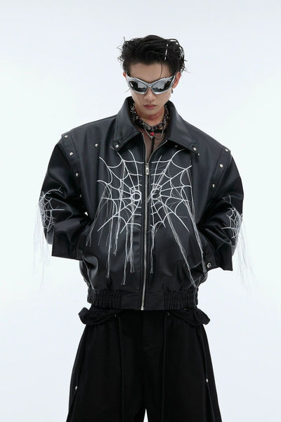 Web Tassel Rivet PU Leather Jacket Korean Street Fashion Jacket By Argue Culture Shop Online at OH Vault