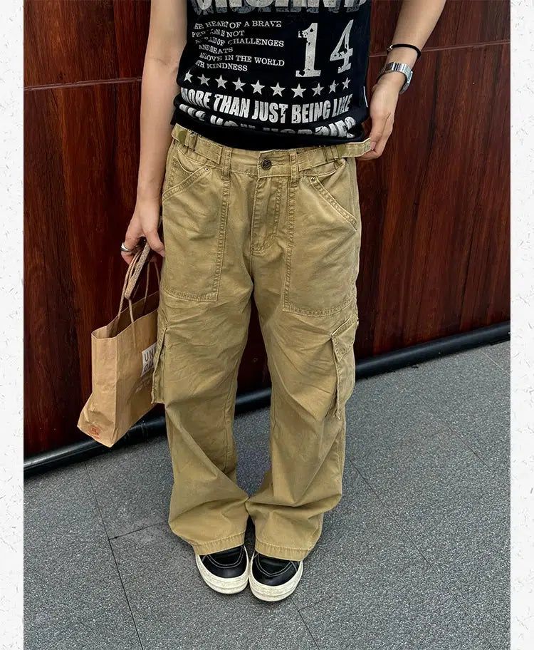 Buckled Washed Cargo Pants Korean Street Fashion Pants By Made Extreme Shop Online at OH Vault