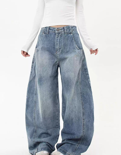 Washed Structured Curve Leg Jeans Korean Street Fashion Jeans By Blacklists Shop Online at OH Vault