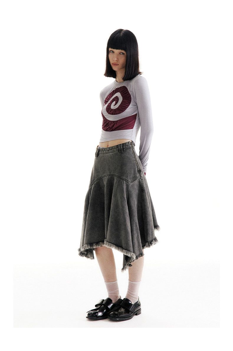 Asymmetric Frayed Hem Denim Skirt Korean Street Fashion Skirt By Conp Conp Shop Online at OH Vault