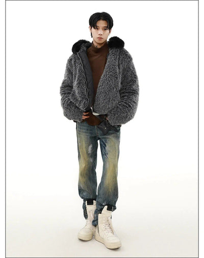 Fuzzy Hooded Jacket Korean Street Fashion Jacket By Mr Nearly Shop Online at OH Vault