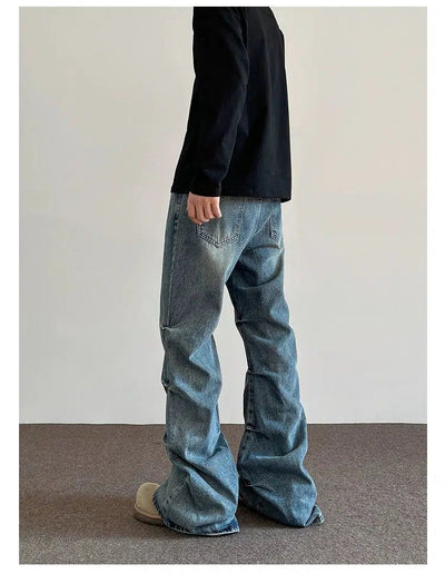 Faded Pleats Slim Fit Flared Jeans Korean Street Fashion Jeans By A PUEE Shop Online at OH Vault