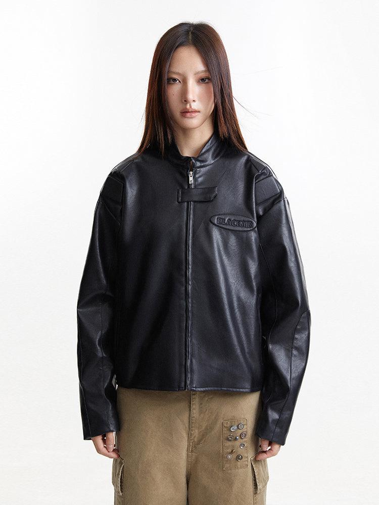 Embossed Logo PU Leather Jacket Korean Street Fashion Jacket By Made Extreme Shop Online at OH Vault