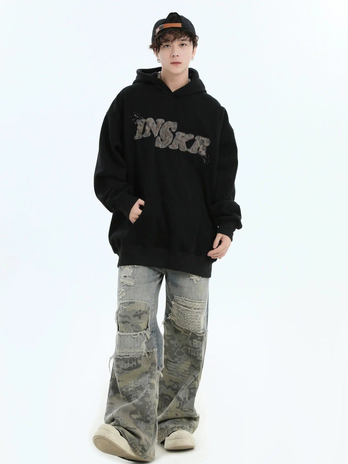 Plushy Embroidered Logo Hoodie Korean Street Fashion Hoodie By INS Korea Shop Online at OH Vault