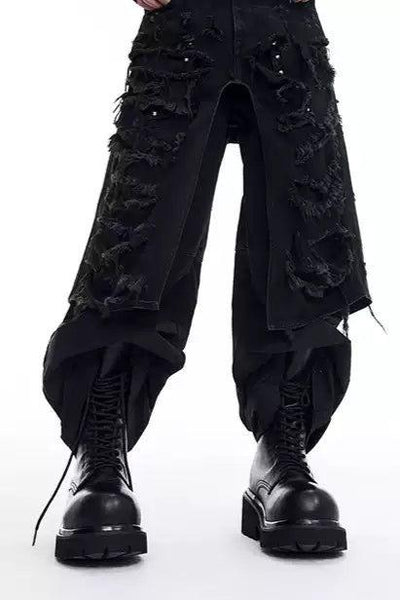 Distressed and Frayed Jeans Korean Street Fashion Jeans By Slim Black Shop Online at OH Vault