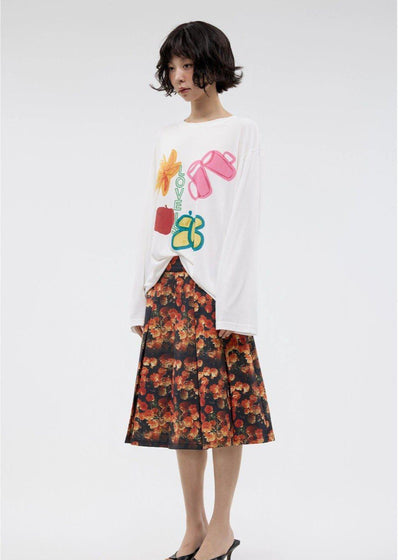 Flower Pattern Vintage Graphic Skirt Korean Street Fashion Skirt By Funky Fun Shop Online at OH Vault