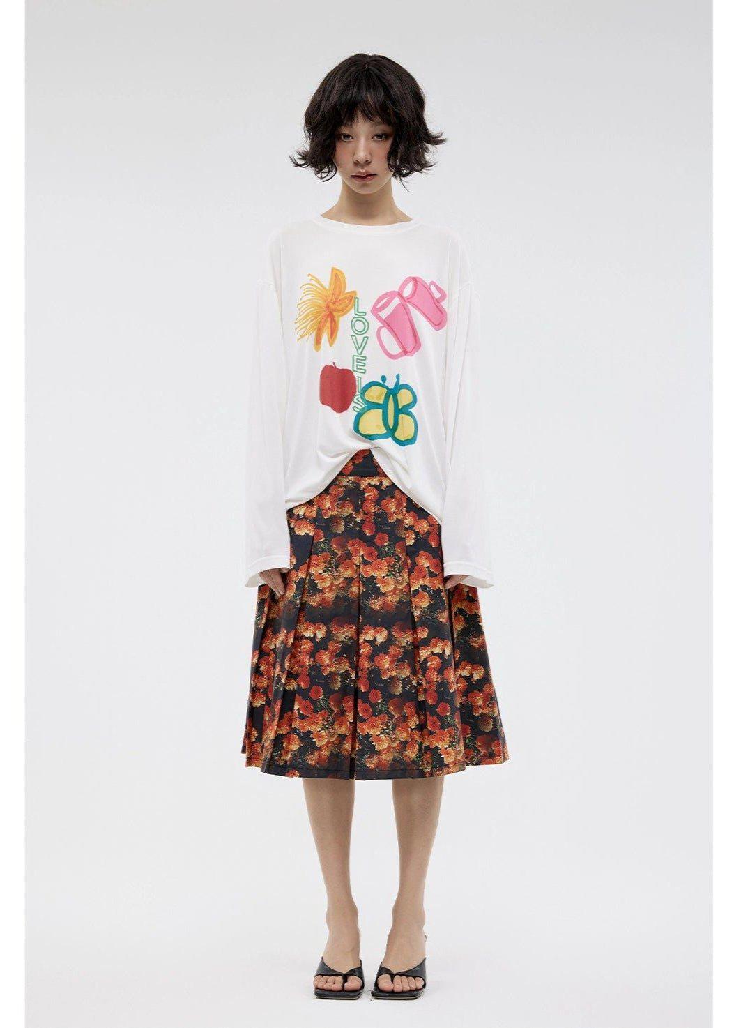 Flower Pattern Vintage Graphic Skirt Korean Street Fashion Skirt By Funky Fun Shop Online at OH Vault