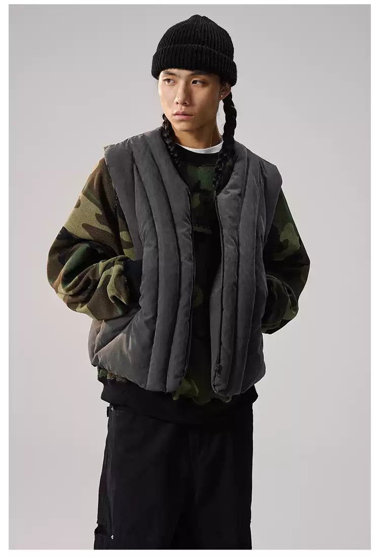 Reversible Camouflage Quilted Puffer Vest Korean Street Fashion Vest By Remedy Shop Online at OH Vault