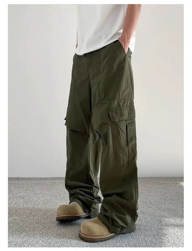 Pleated Loose Fit Cargo Pants Korean Street Fashion Pants By A PUEE Shop Online at OH Vault