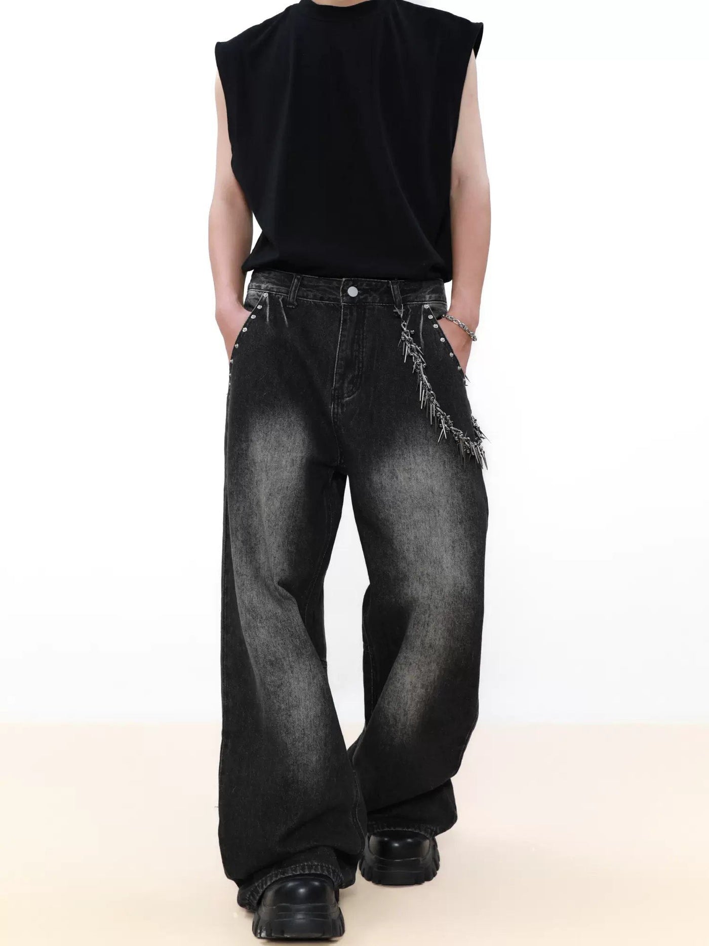 Fade Highlight Emphasis Jeans Korean Street Fashion Jeans By Mr Nearly Shop Online at OH Vault