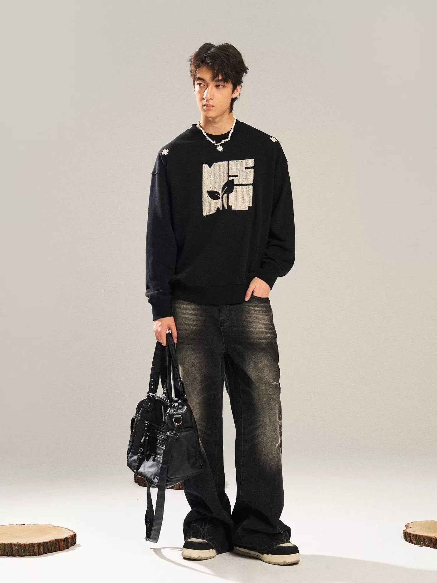 Stitched Logo Comfty Crewneck Korean Street Fashion Crewneck By New Start Shop Online at OH Vault