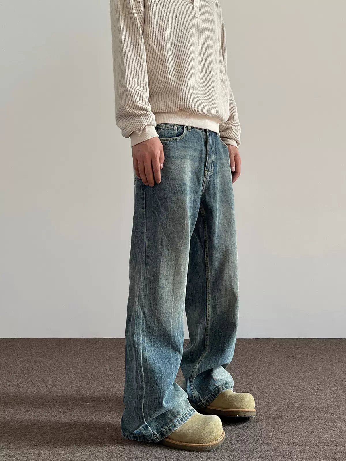 Smudged and Faded Regular Jeans Korean Street Fashion Jeans By A PUEE Shop Online at OH Vault