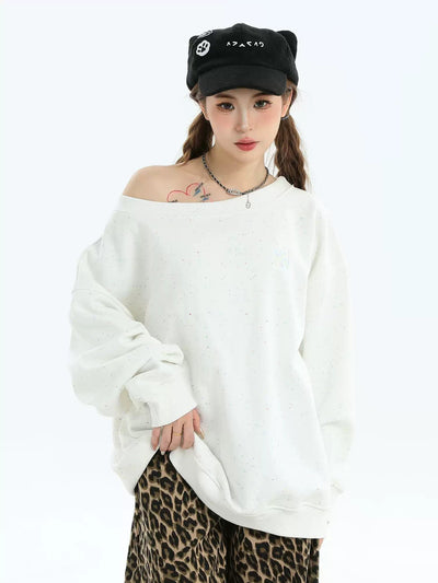 Side Off Shoulder Crewneck Korean Street Fashion Crewneck By INS Korea Shop Online at OH Vault