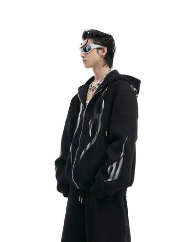 Metallic Flame Print Hoodie & Sweatpants Set Korean Street Fashion Clothing Set By Argue Culture Shop Online at OH Vault