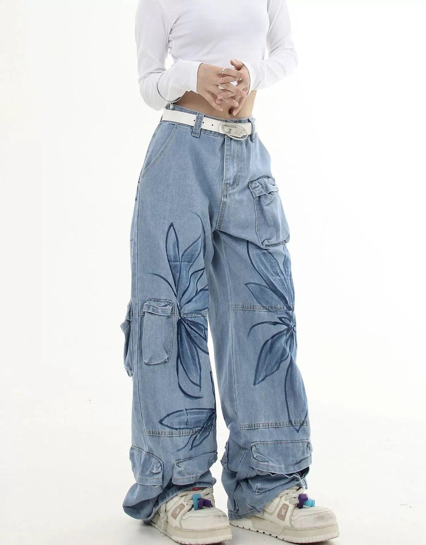 Flower Graffiti Cargo Jeans Korean Street Fashion Jeans By Blacklists Shop Online at OH Vault