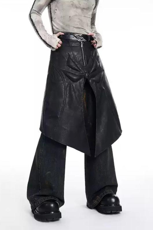 Layered Faux Leather Skirt Pants Korean Street Fashion Pants By Slim Black Shop Online at OH Vault