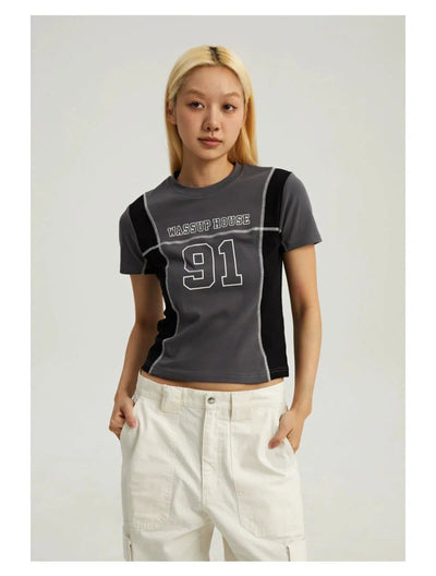 Jersey Style Cropped T-Shirt Korean Street Fashion T-Shirt By WASSUP Shop Online at OH Vault