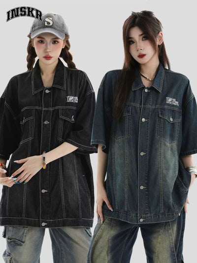 Oversized Buttoned Denim Shirt Korean Street Fashion Shirt By INS Korea Shop Online at OH Vault