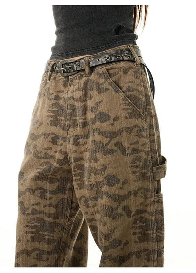 Washed Camo Straight Pants Korean Street Fashion Pants By 77Flight Shop Online at OH Vault