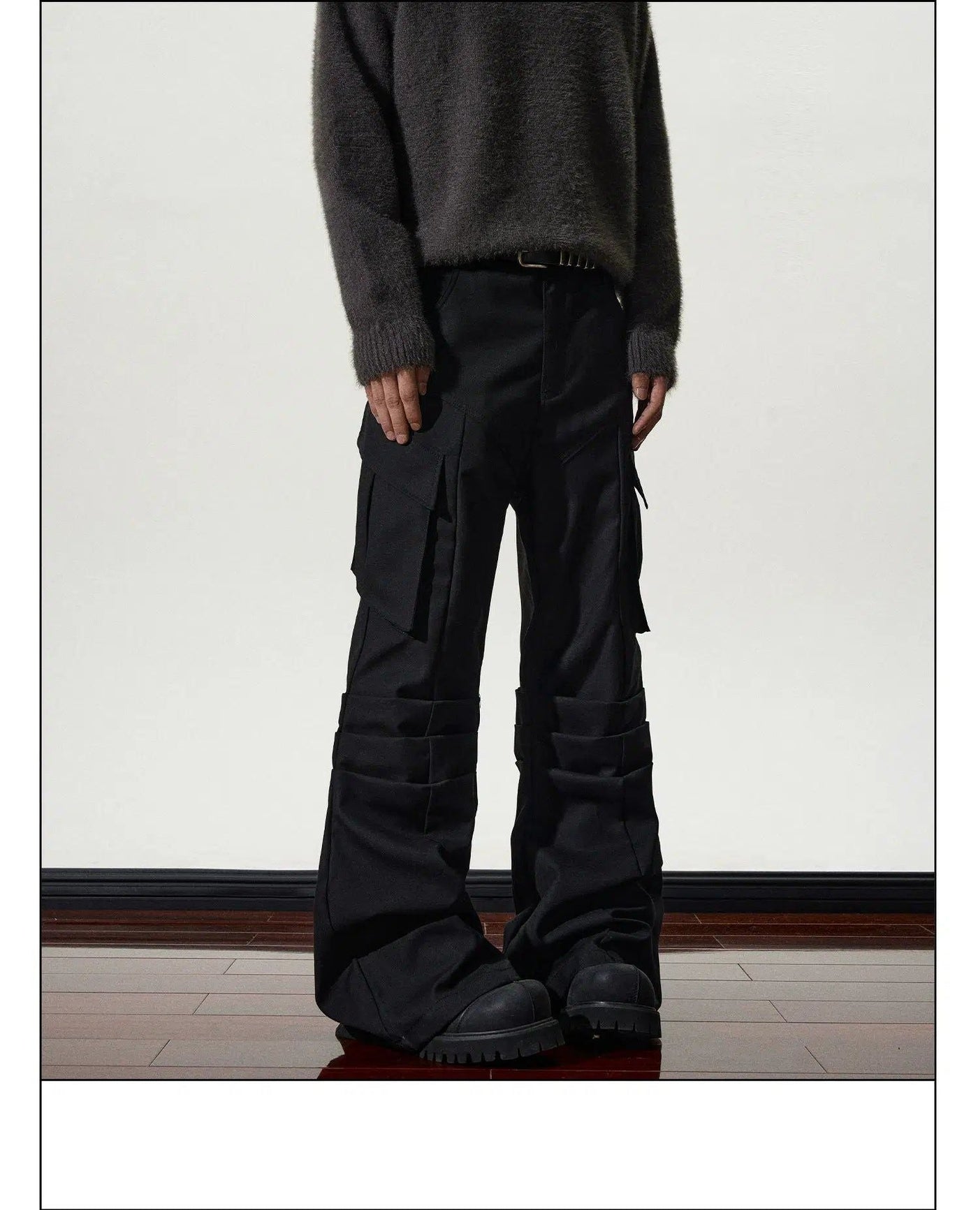 Multi-Pleats Flared Cargo Pants Korean Street Fashion Pants By A PUEE Shop Online at OH Vault