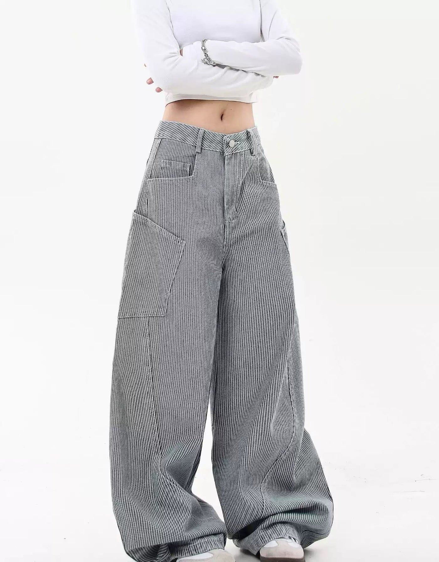 Striped Scimitar Wide Leg Jeans Korean Street Fashion Jeans By Blacklists Shop Online at OH Vault