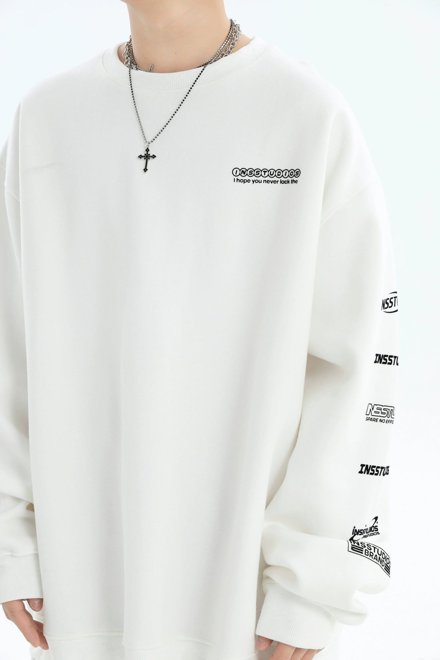 Lettered Logo Contrast Crewneck Korean Street Fashion Crewneck By INS Korea Shop Online at OH Vault