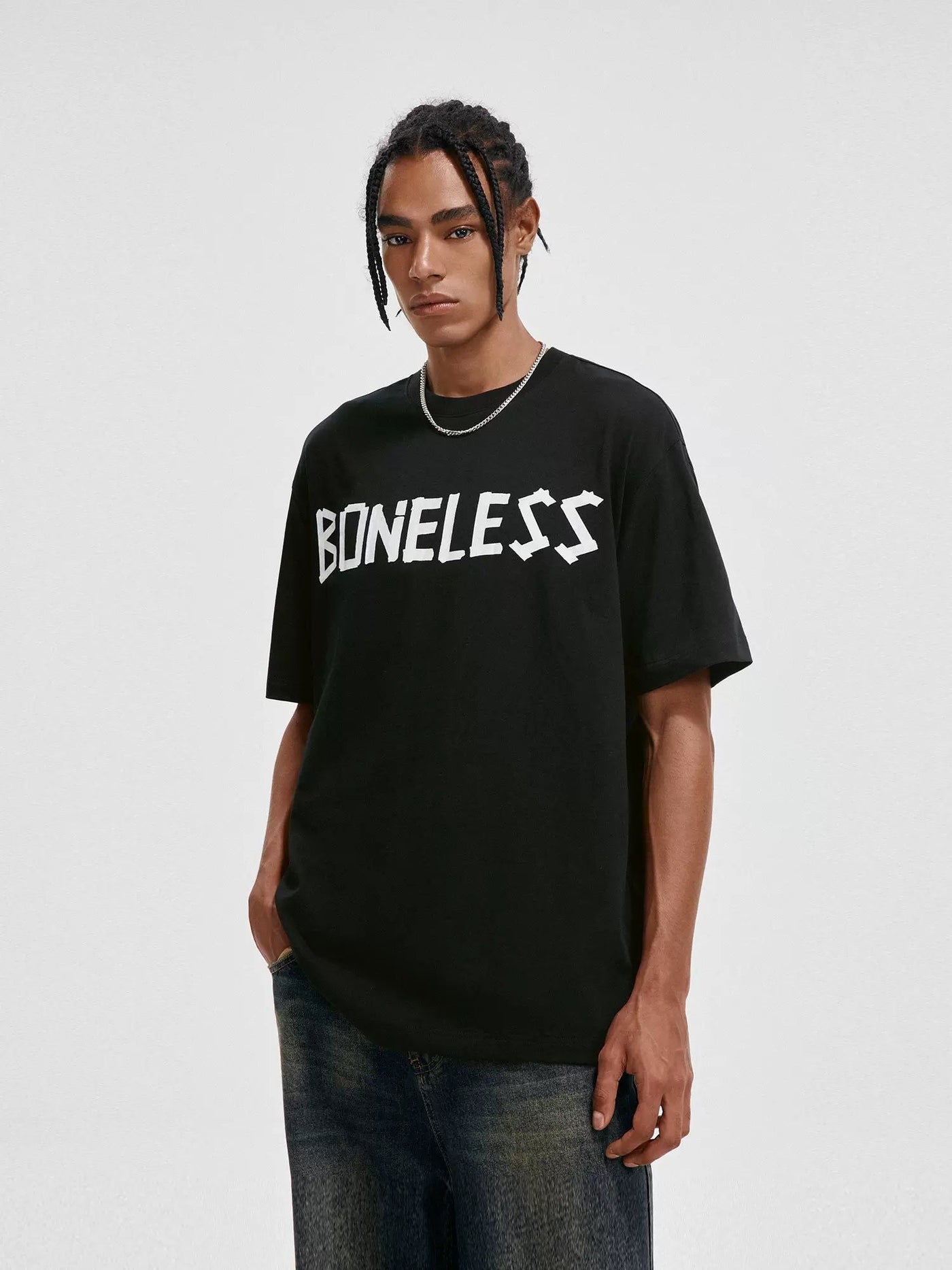 Taped Effect Logo T-Shirt Korean Street Fashion T-Shirt By Boneless Shop Online at OH Vault