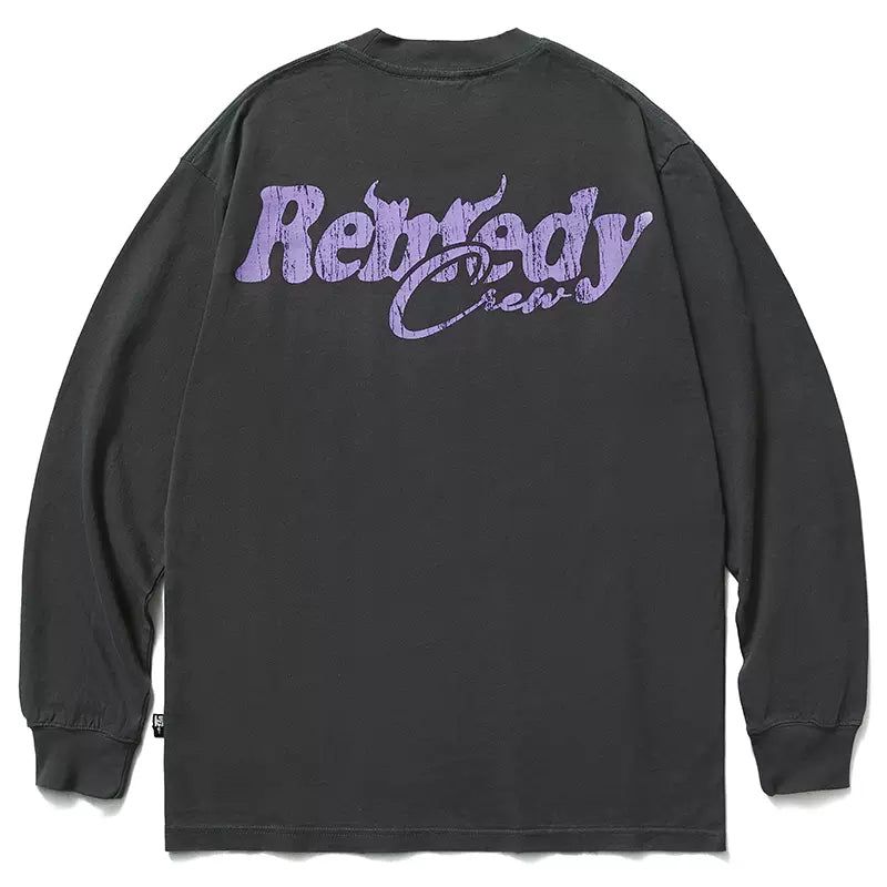 Logo Print Casual Crewneck Korean Street Fashion Crewneck By Remedy Shop Online at OH Vault