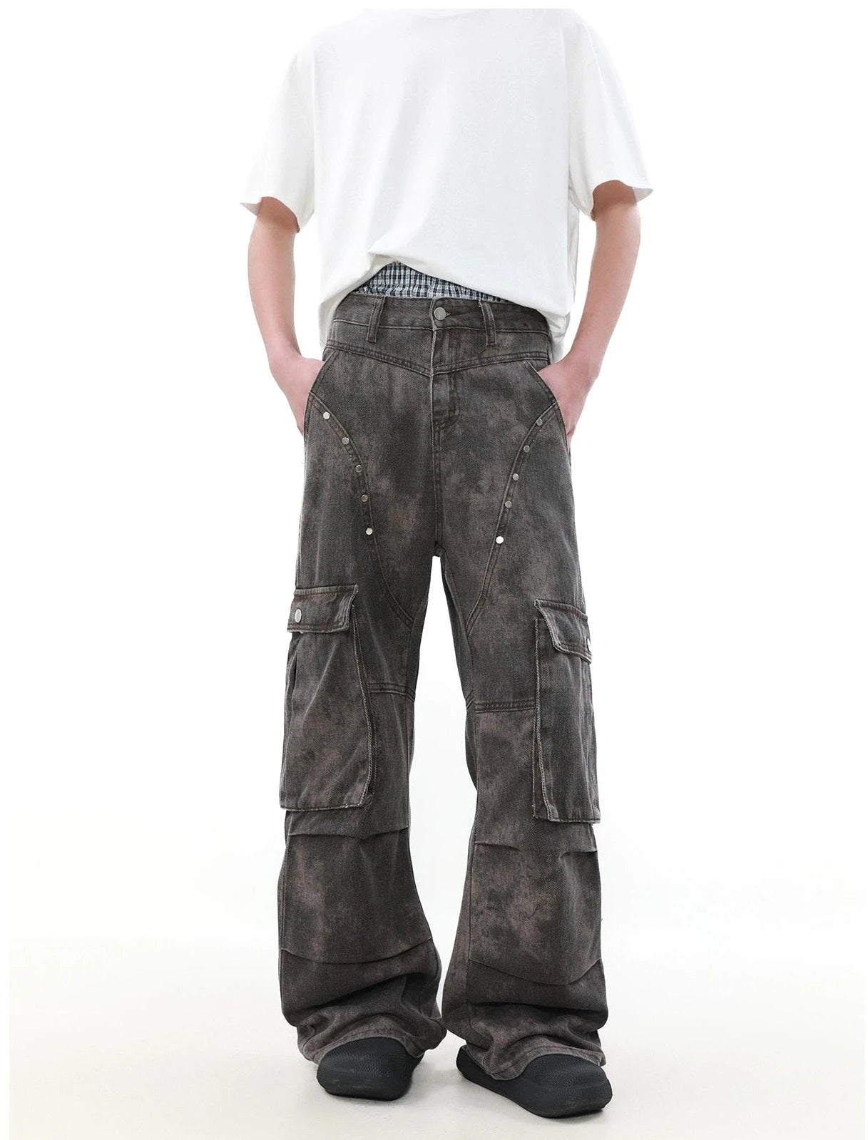 Multi-Detail Washed Cargo Pants Korean Street Fashion Pants By Mr Nearly Shop Online at OH Vault