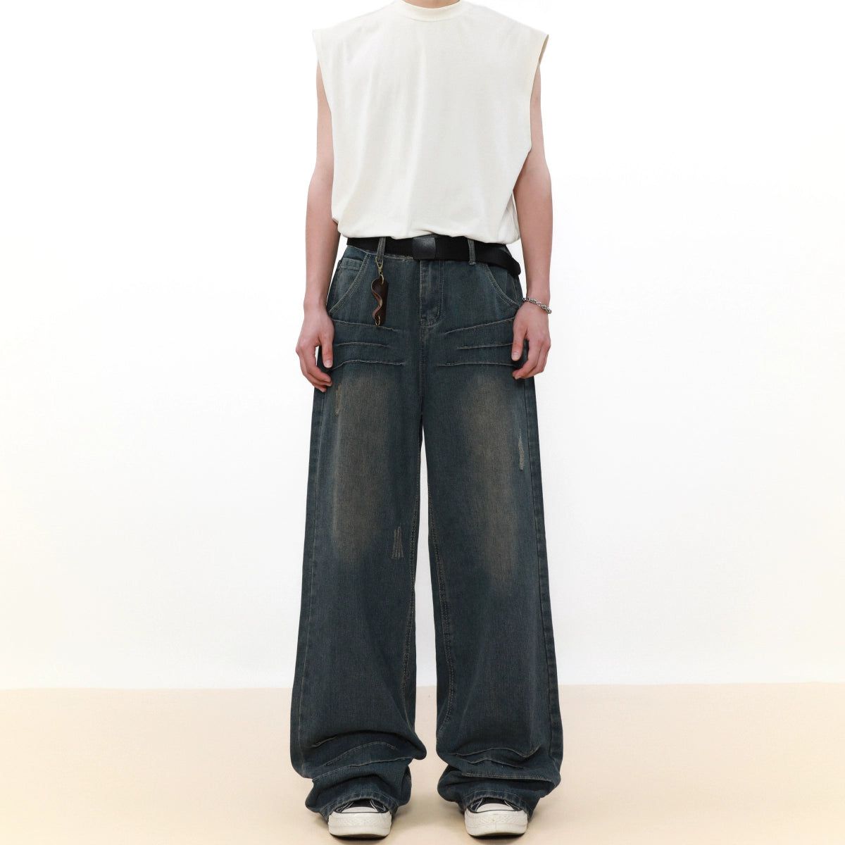 Minimal Distressed Detail Faded Jeans Korean Street Fashion Jeans By Mr Nearly Shop Online at OH Vault