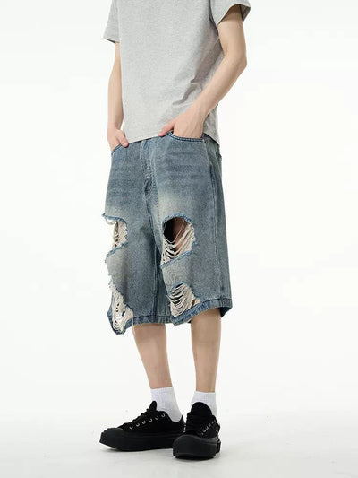 Distressed Knee Denim Shorts Korean Street Fashion Shorts By 77Flight Shop Online at OH Vault