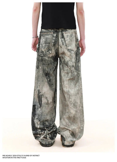 Camo Ink-Splashed Jeans Korean Street Fashion Jeans By Mr Nearly Shop Online at OH Vault