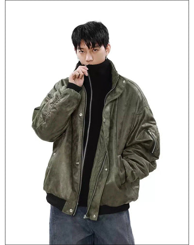 Heavy Stand Collar PU Leather Jacket Korean Street Fashion Jacket By Mr Nearly Shop Online at OH Vault