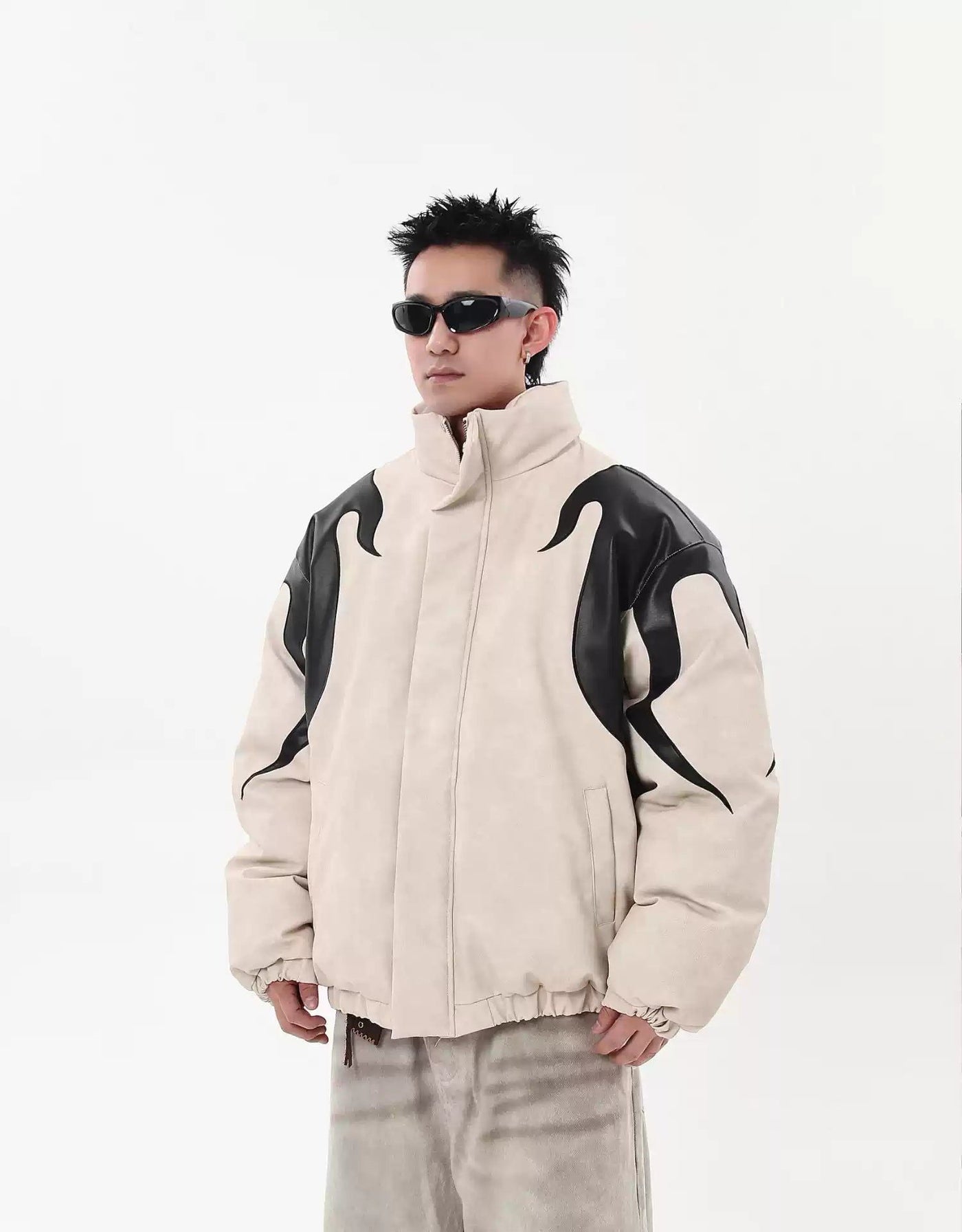 Spliced PU Leather Puffer Jacket Korean Street Fashion Jacket By Blacklists Shop Online at OH Vault