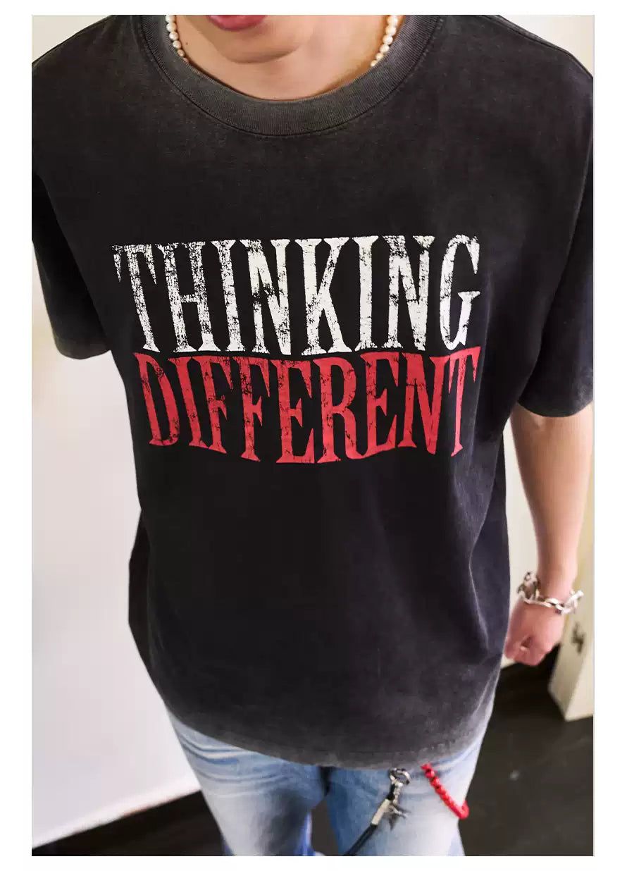 Washed Think Different Print T-Shirt Korean Street Fashion T-Shirt By Moditec Shop Online at OH Vault