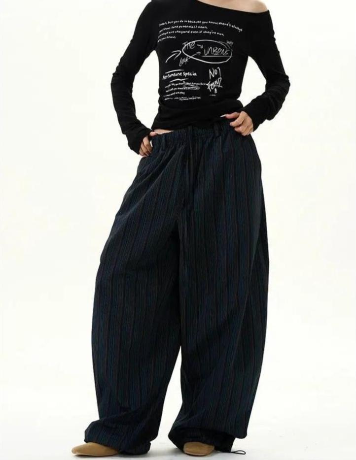 Striped Machete Wide-Leg Pants Korean Street Fashion Pants By 77Flight Shop Online at OH Vault