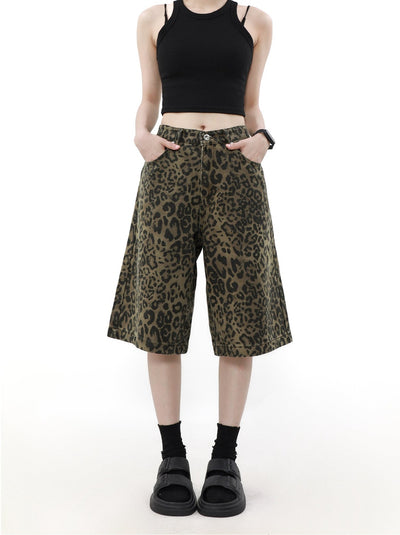 Leopard Pattern Denim Shorts Korean Street Fashion Shorts By Mr Nearly Shop Online at OH Vault