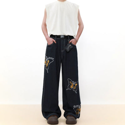 Stitched Plaid Butterflies Jeans Korean Street Fashion Jeans By Mr Nearly Shop Online at OH Vault