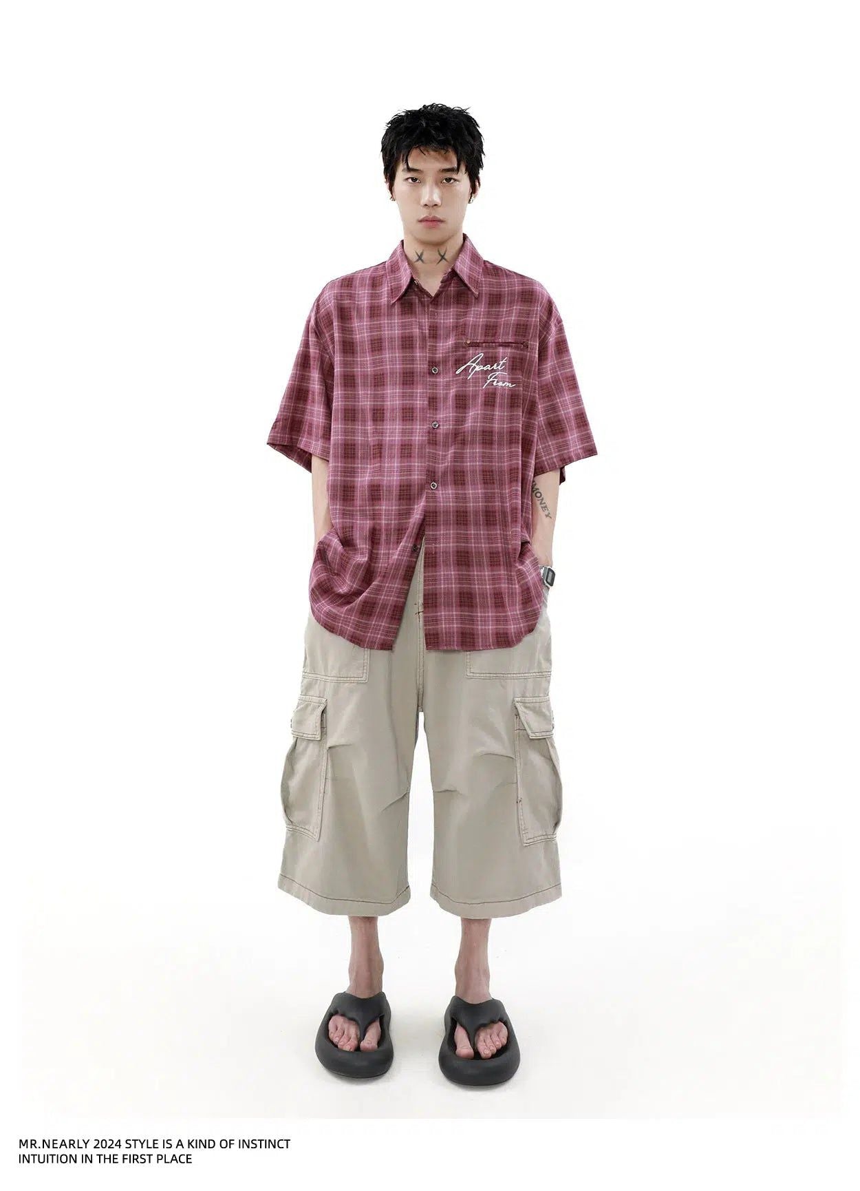 Plaid Lettered Short Sleeve Shirt Korean Street Fashion Shirt By Mr Nearly Shop Online at OH Vault