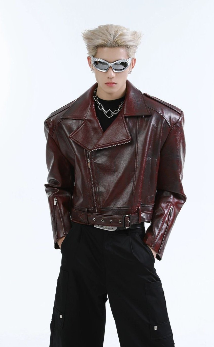 Strapped End Cropped PU Leather Jacket Korean Street Fashion Jacket By Turn Tide Shop Online at OH Vault