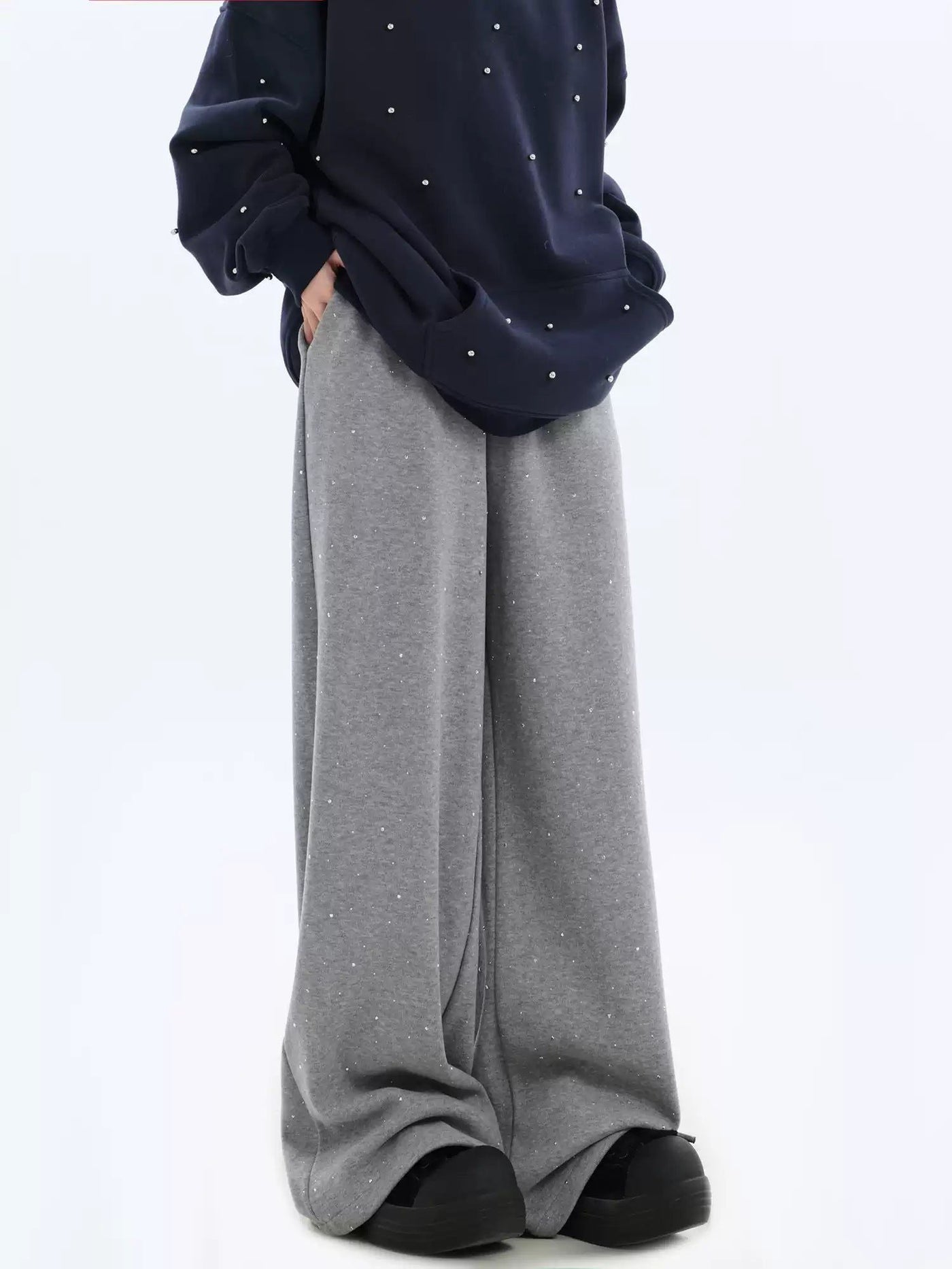 Scattered Rhinestones Drapey Sweatpants Korean Street Fashion Pants By INS Korea Shop Online at OH Vault