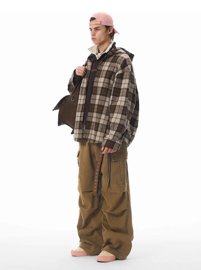 Plush Embroidered Hooded Plaid Shirt Korean Street Fashion Shirt By JHYQ Shop Online at OH Vault